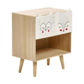 **Table de nuit en bois avec tiroirs décorés d'animaux pour enfant**