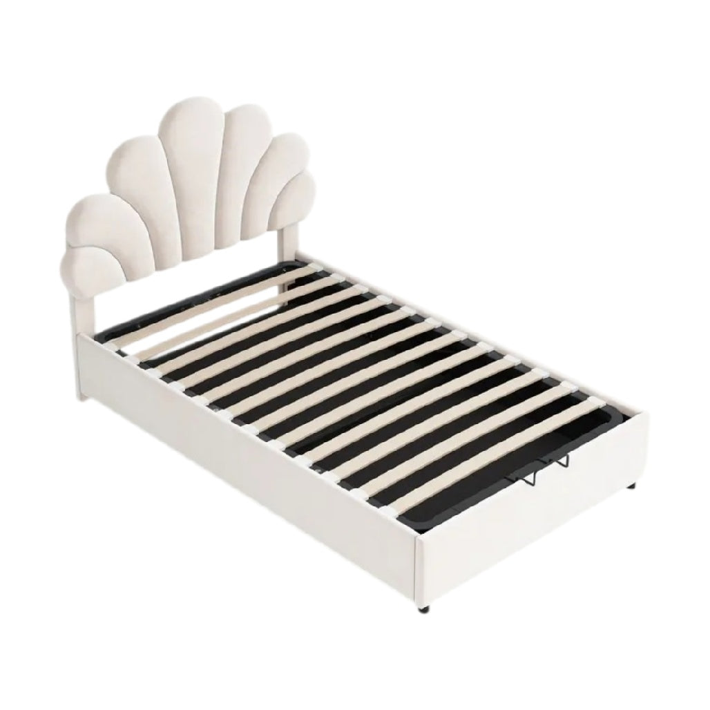 **Lit moderne avec tête de lit en tissu et sommier à lattes**